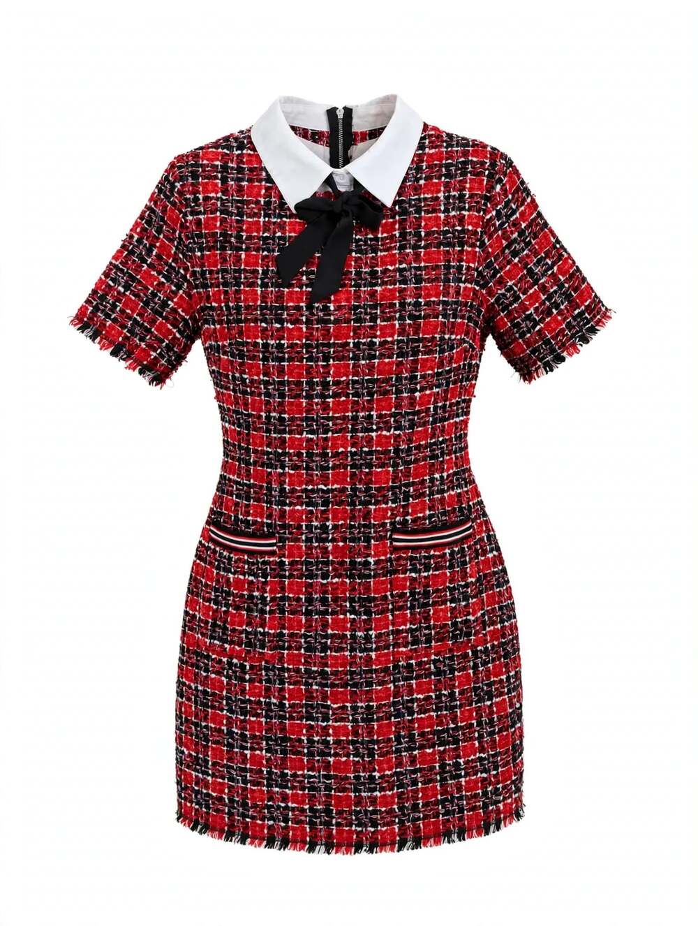 Kingston Grey Red Black Tweed Mini Dress Bow Collar Clueless Preppy M